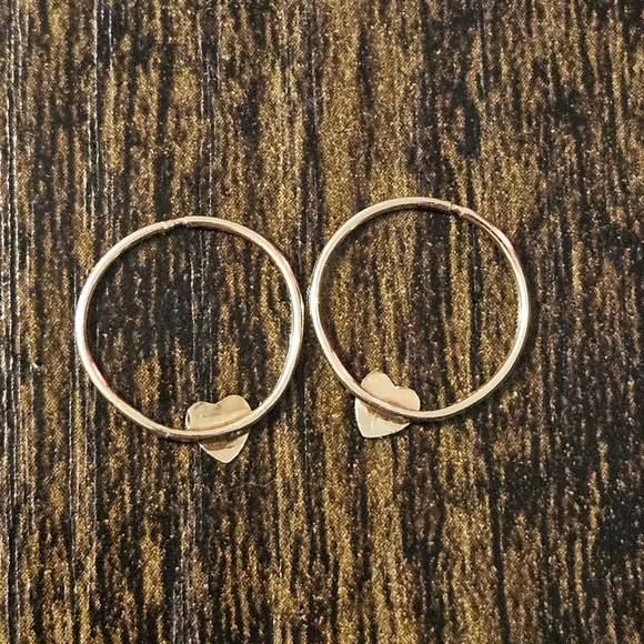 14k Gold Heart Hoop Earrings - Picture 2 of 5